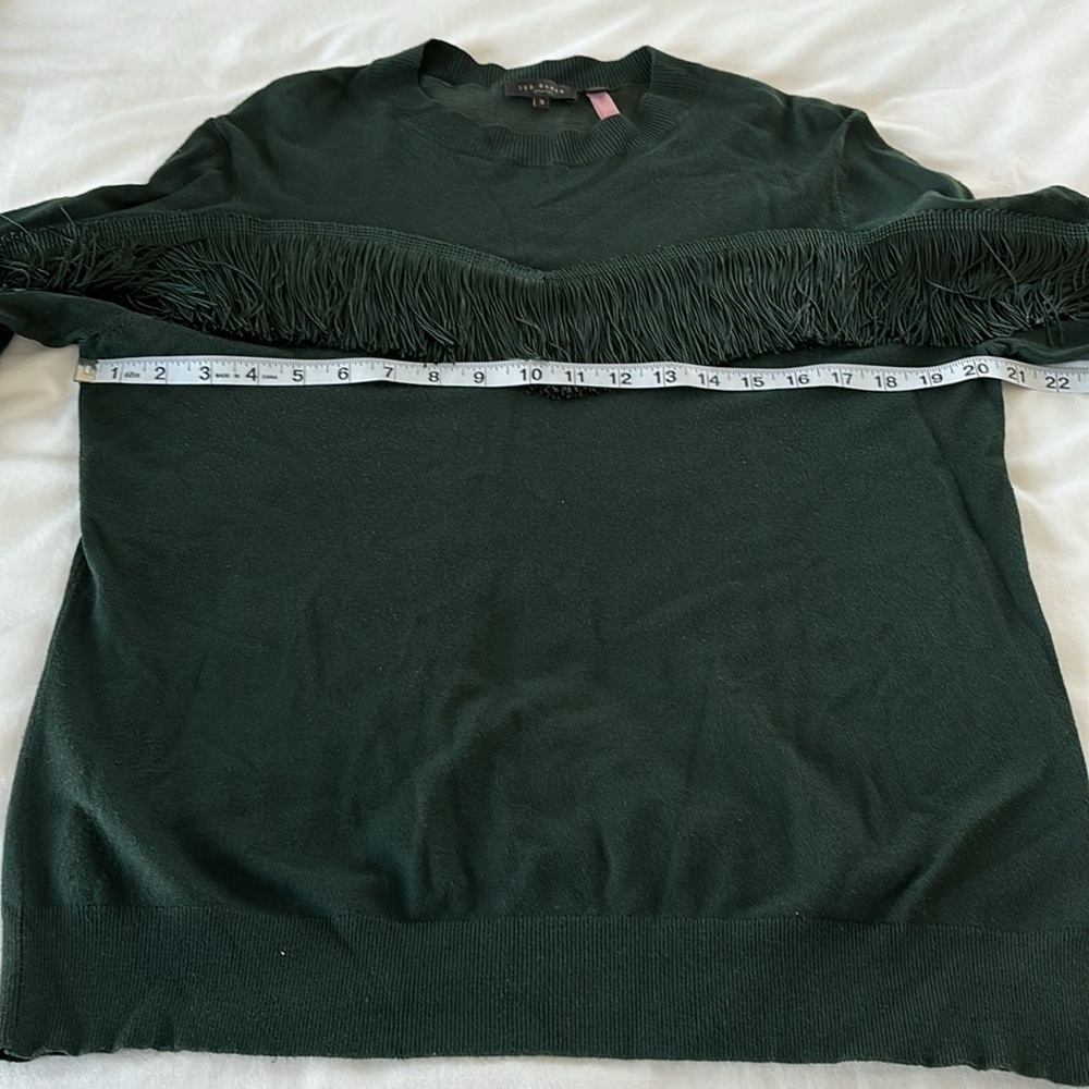 Ted Baker London Aniebal Dark Green Fringe Sweater Crew Neck Size 3 (6-8 US) - Picture 10 of 14